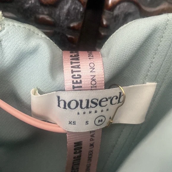 House of CB Freyja Satin Ruched Long Sleeve Body-Con Dress medium m green - Picture 4 of 11